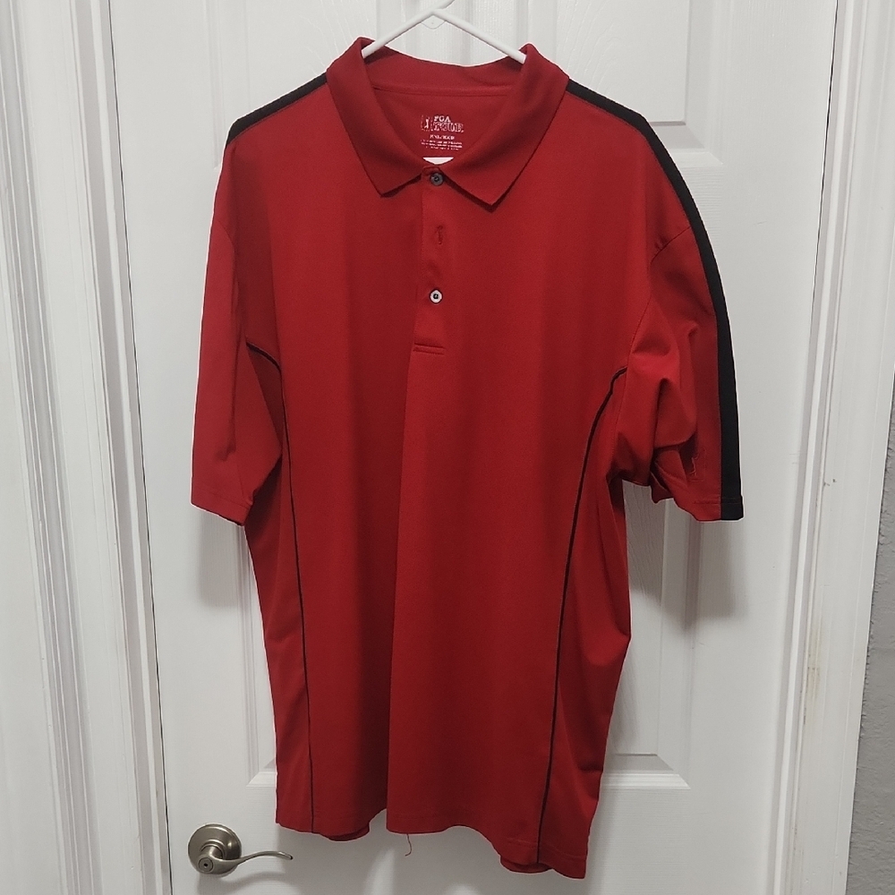 PGA Tour Red Polo Shirt with Black Trim